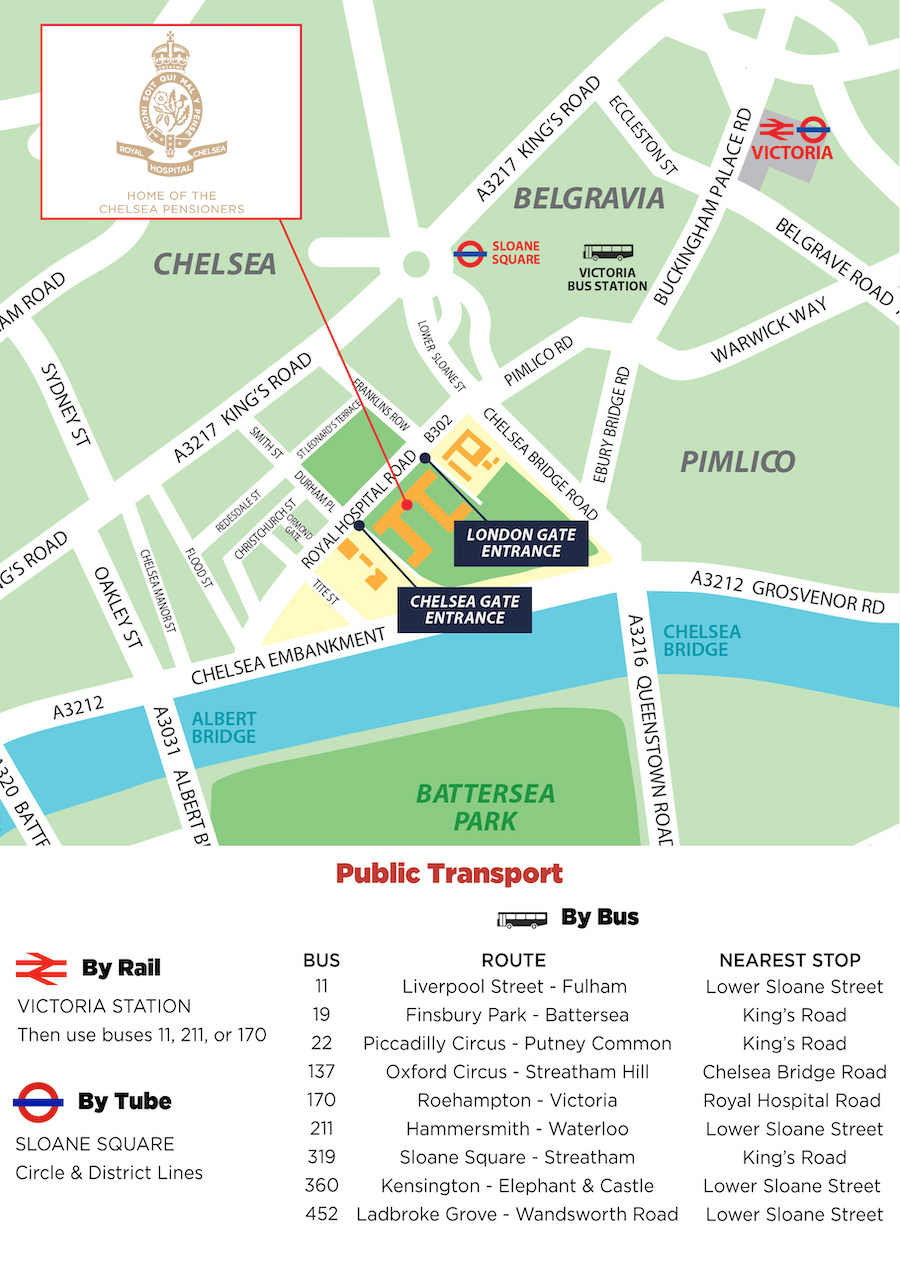 Location & Transport map of The Royal Hospital Chelsea