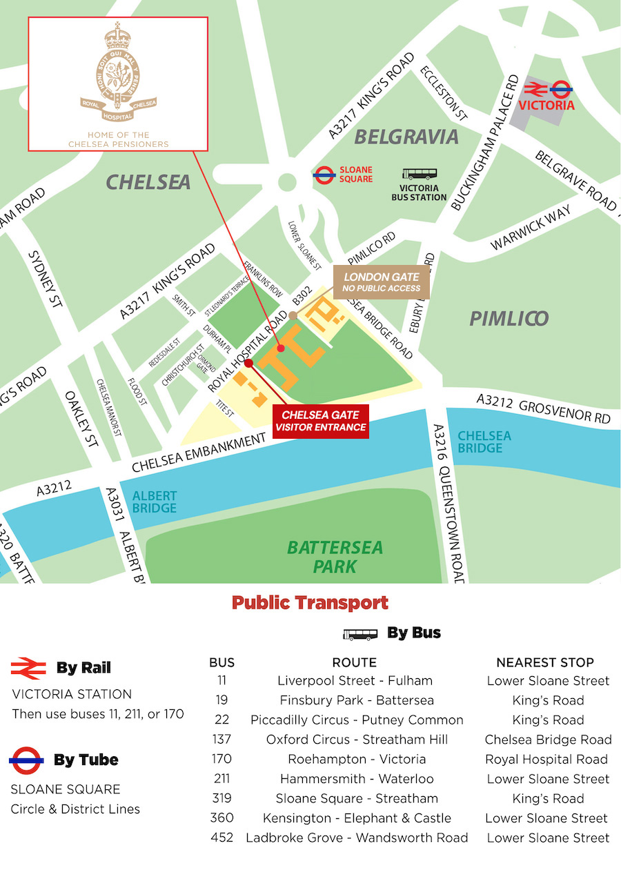 Location map for the Royal Hospital Chelsea. London