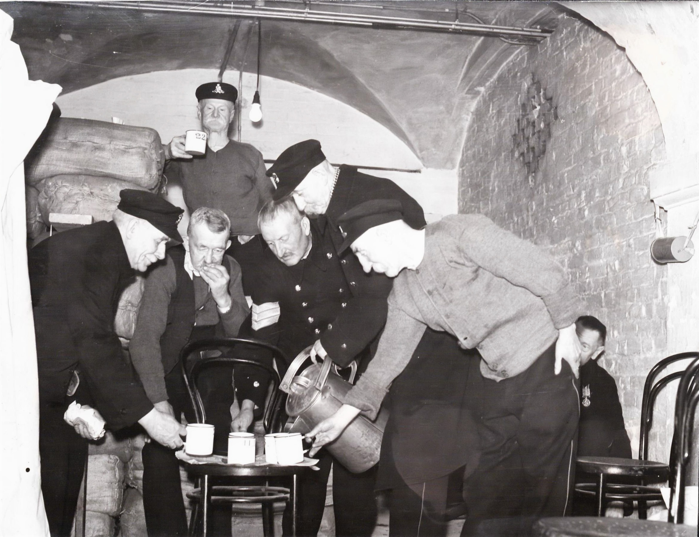 Tea time in the air raid shelter.