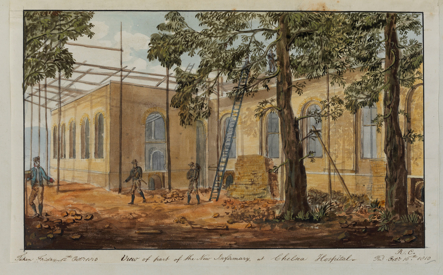 'View of part of the New Infirmary at Chelsea Hospital (north front)’, 1810, by R D Chantrell 