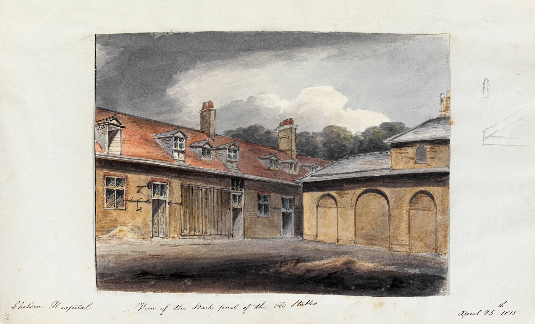 View of the Back front of the Old Stables, Chelsea Hospital’, 1815.