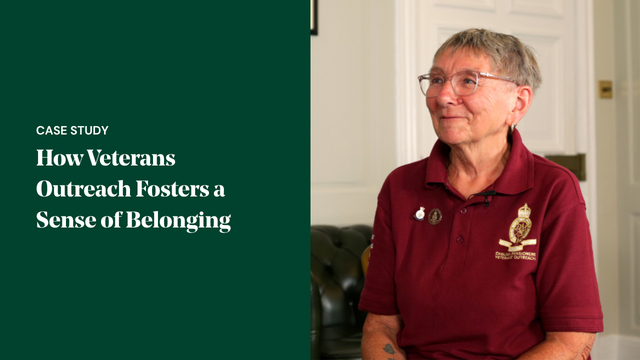 Veterans Outreach member Geri discussing how she has found a sense of belonging and Royal Hospital Chelsea