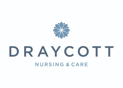 The Draycott Nursing and Care logo, featuring a blue flower and their name in blue text