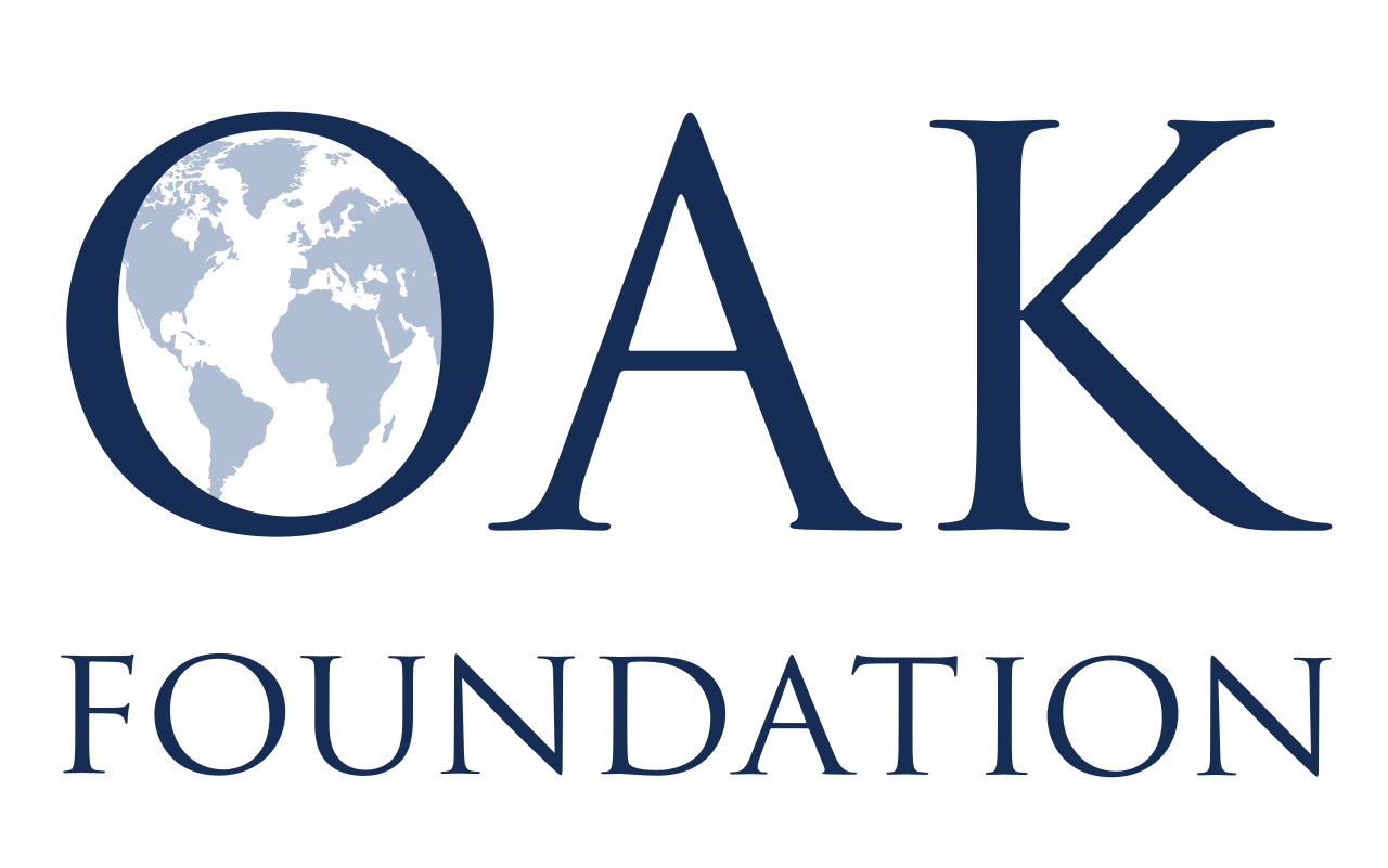 The Oak Foundation logo, featuring their name in dark blue text with an image of a map of earth inside the letter O.
