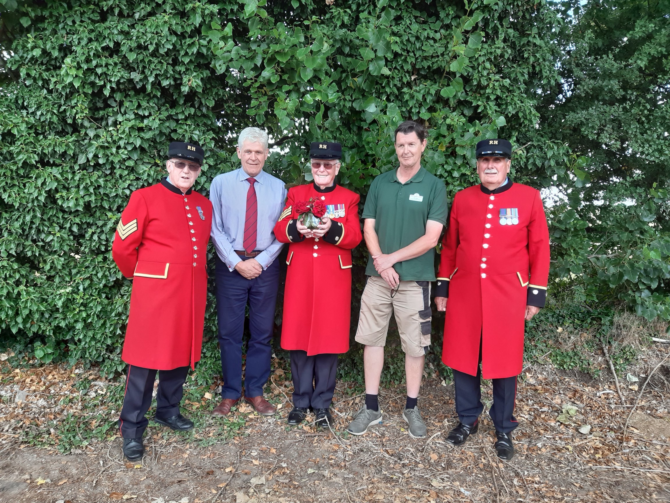 The rose selection panel: Pensioners John, Patrick and Arthur (from left to right) with Quartermaster Nicky and Head of Grounds Ric 