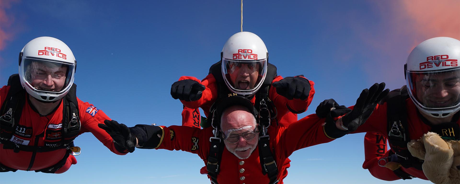 Chelsea Pensioners Roy Palmer Sky Dives with the Red Devil parachute display team