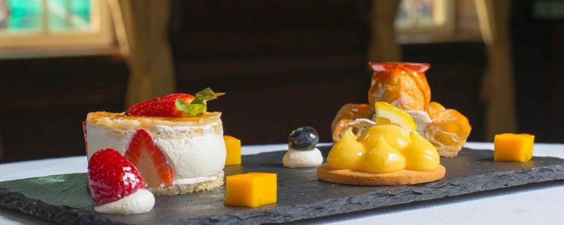 A beautifully presented dessert platter in the opulent surroundings of the State Apartments at the Royal Hospital Chelsea