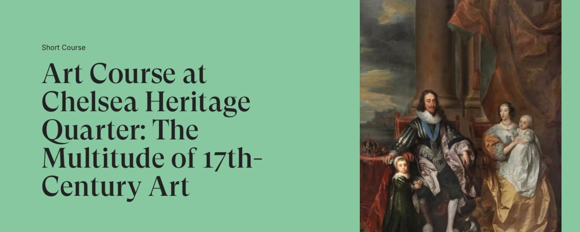 A website banner depicting a portrait of King Charles II, sat in front of an imposing pillar with a crown and orb to his side and his wife and children surrounding him.