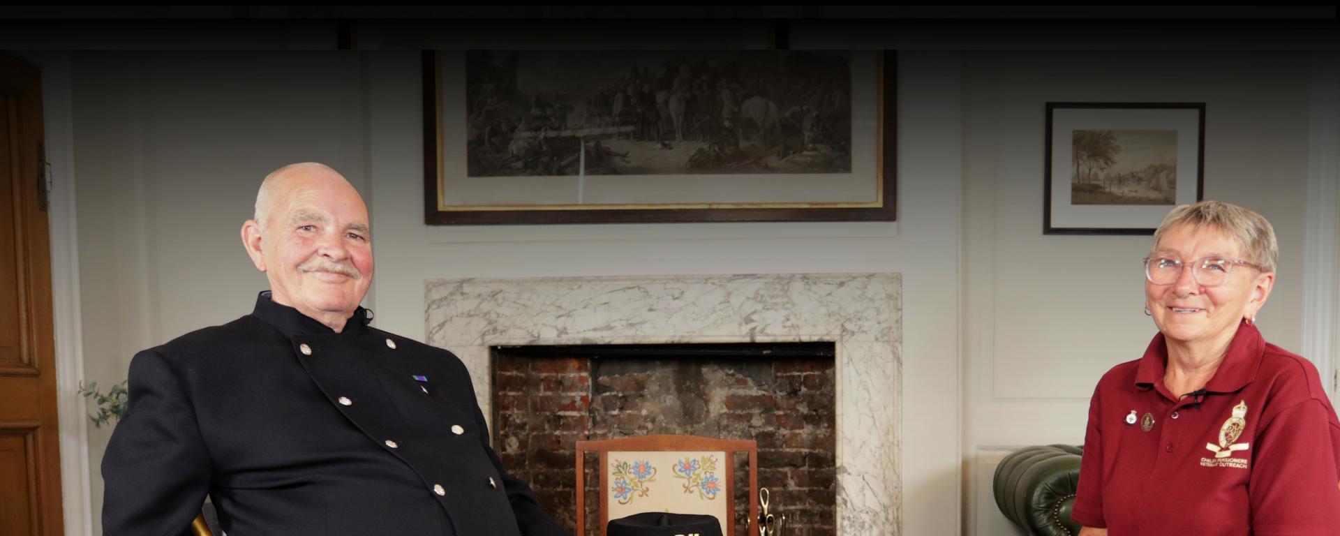 An image of Chelsea Pensioner Ted and Veterans Outreach Team Member Geri