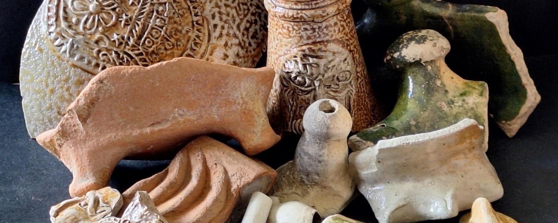 An image of various pottery items featured in the Mudlarking event at Royal Hospital Chelsea