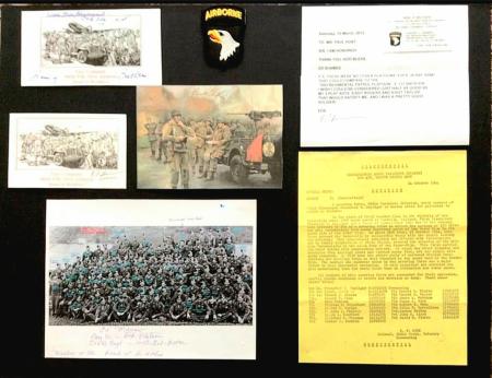 A bulletin board showing various snippets from D-Day