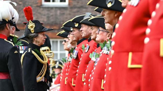 The Princess Royal reviews the Chelsea Pensioners during Founder's Day 2024 at the Royal Hospital Chelsea