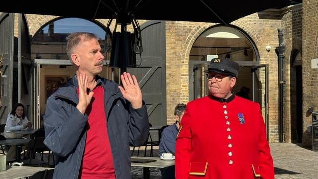 Edward Richards on a British Sign Language tour of the Royal Hospital Chelsea.
