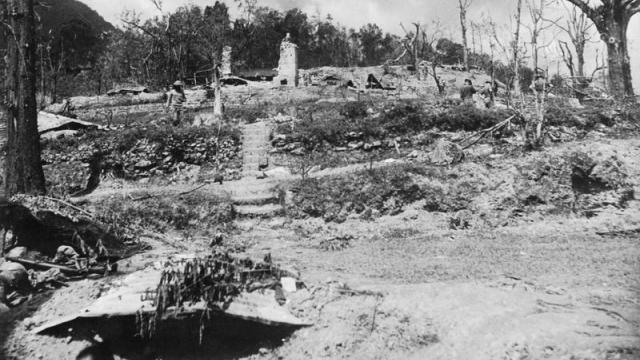 A historic black and white photo depicting Kohima during WWII in 1944