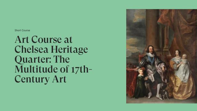 A website banner depicting a portrait of King Charles II, sat in front of an imposing pillar with a crown and orb to his side and his wife and children surrounding him.