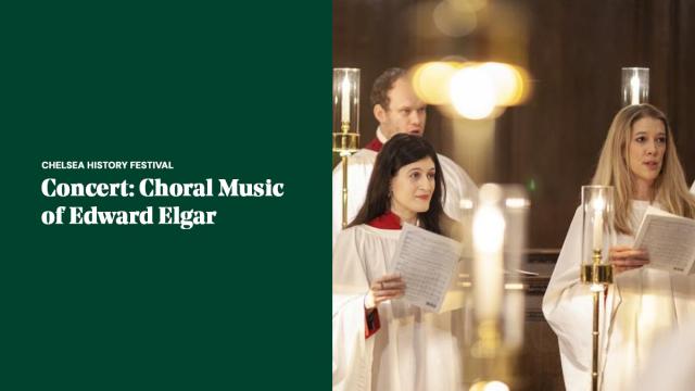 A promotional banner featuring the Chapel Choir of the Royal Hospital Chelsea in support of a concert of music by Edward Elgar