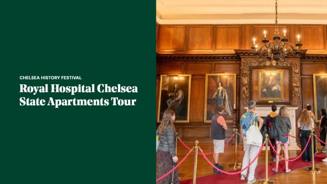 A tile promoting State Apartment Tours at the Royal Hospital Chelsea during Chelsea History Festival