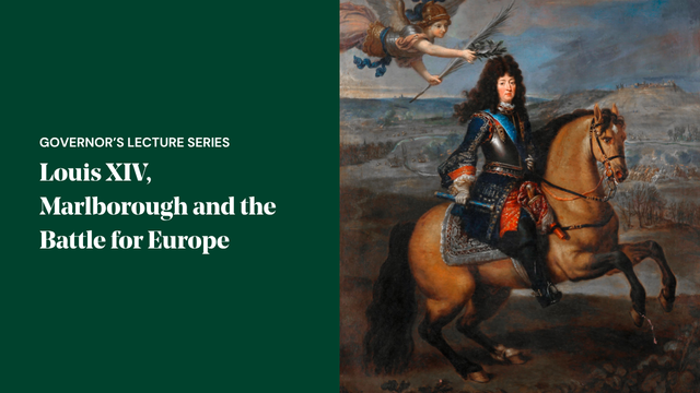 A promotional image for the Governor's Lecture Series, held at Royal Hospital Chelsea, featuring King Louis XIV on a horse 